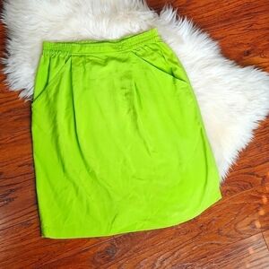 GO Silk Neon Green Silk Pencil Skirt